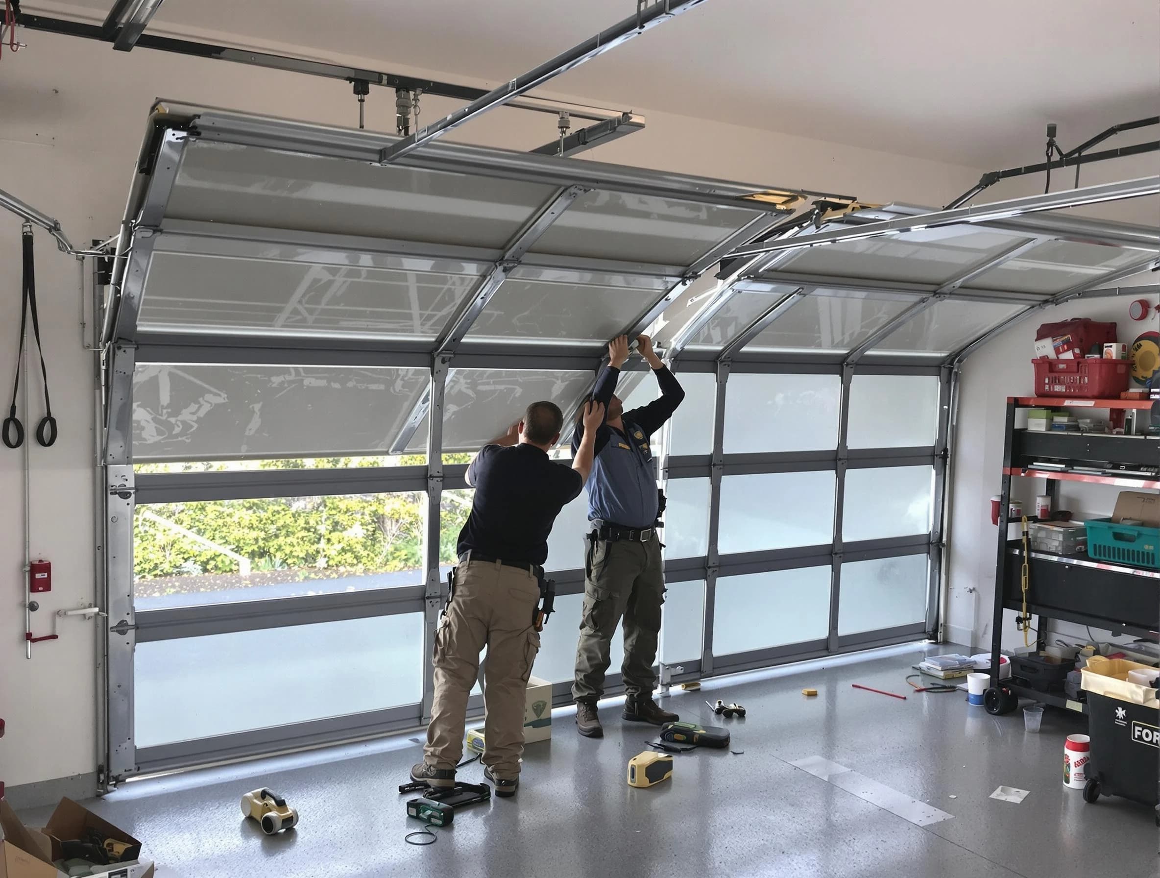 Woburn Garage Door Repair expert performing precise panel replacement on Woburn garage door