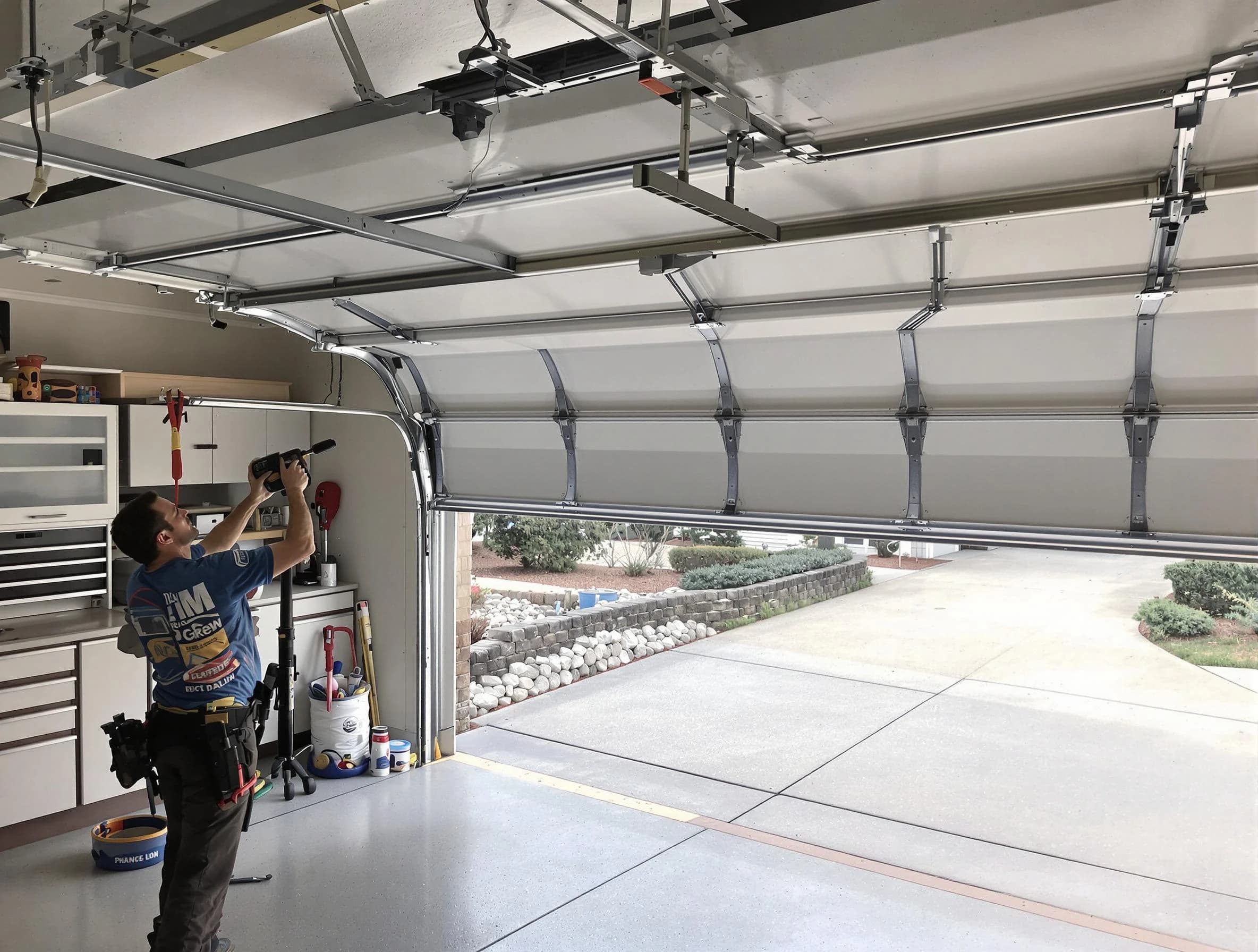Garage door track repair service by Woburn Garage Door Repair in Woburn