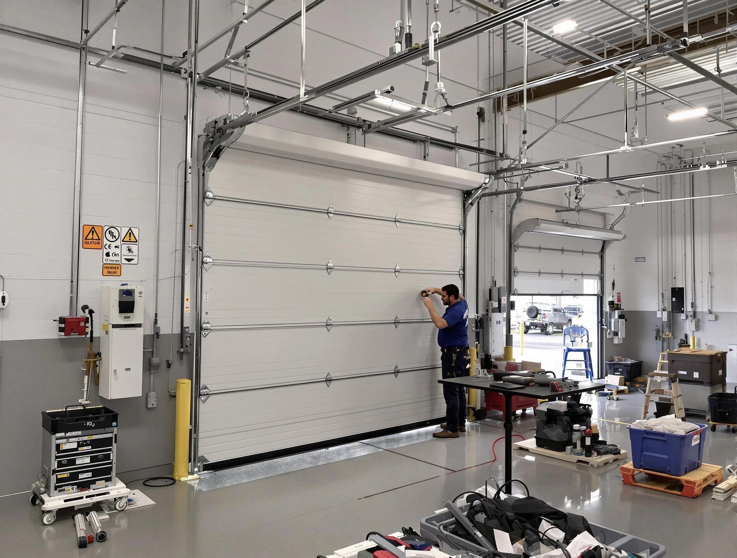 Commercial garage door repair being performed by Woburn Garage Door Repair expert in Woburn