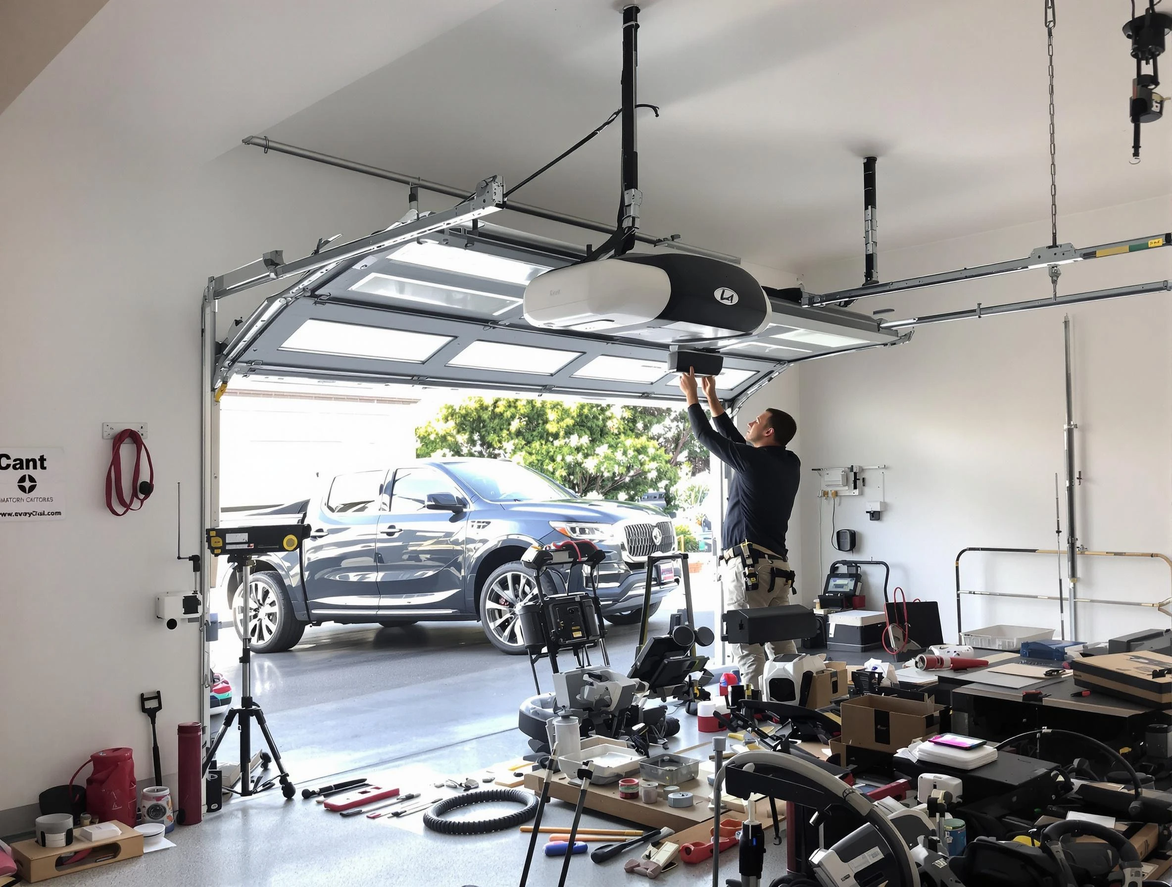 Woburn Garage Door Repair specialist installing smart garage door opener system in Woburn home