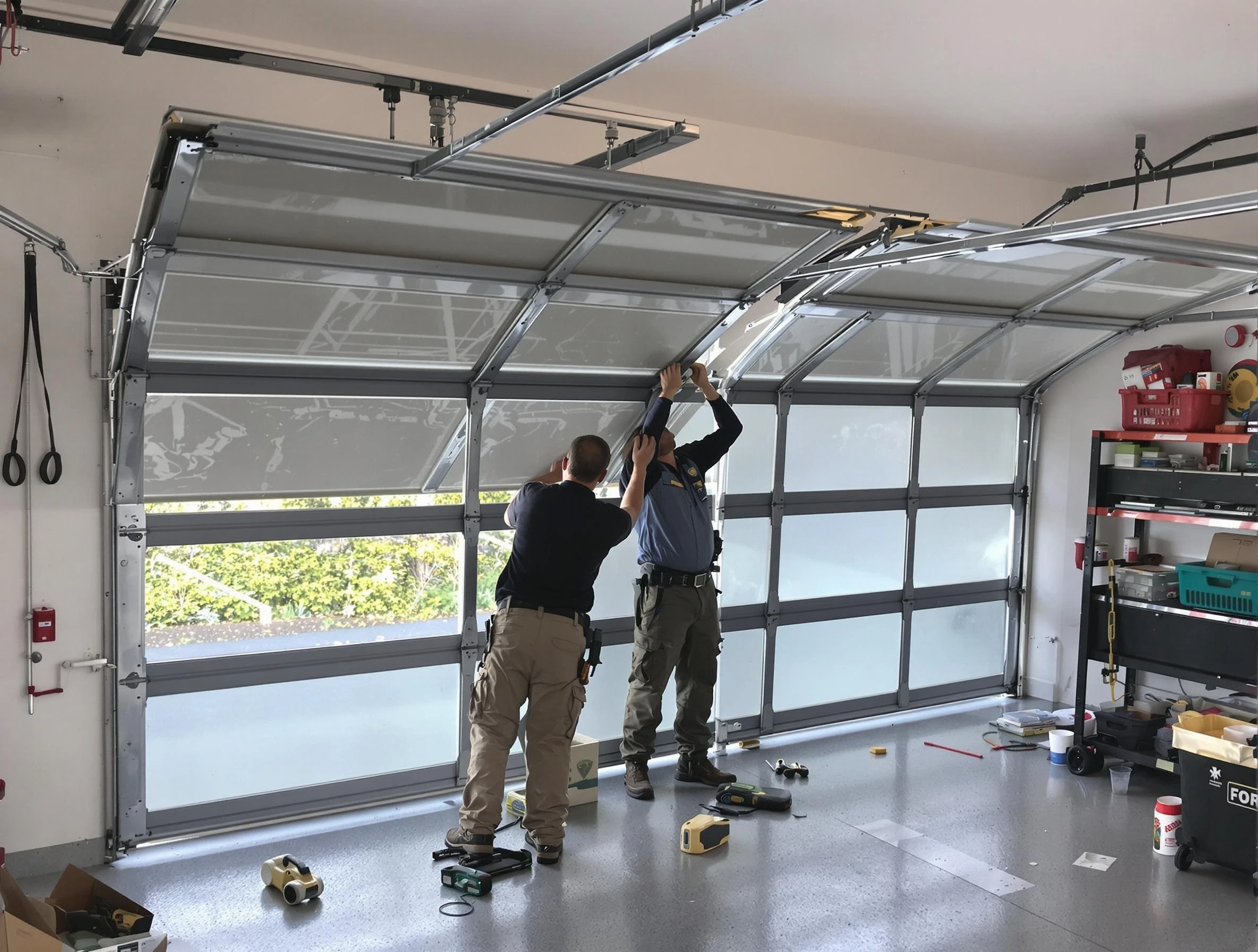 Woburn Garage Door Repair expert performing precise panel replacement on Woburn garage door